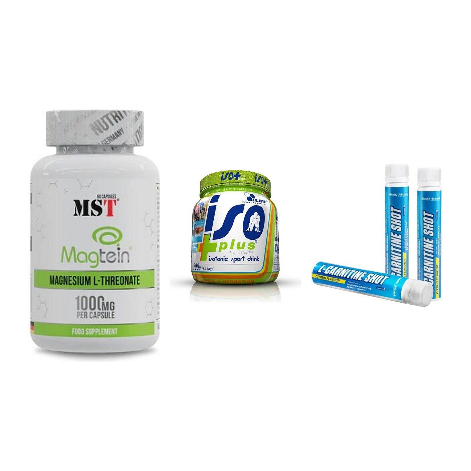 Ausdauer-Set: MST Magnesium + Olimp Iso Plus + Body Attack – alle enthaltenen Artikel