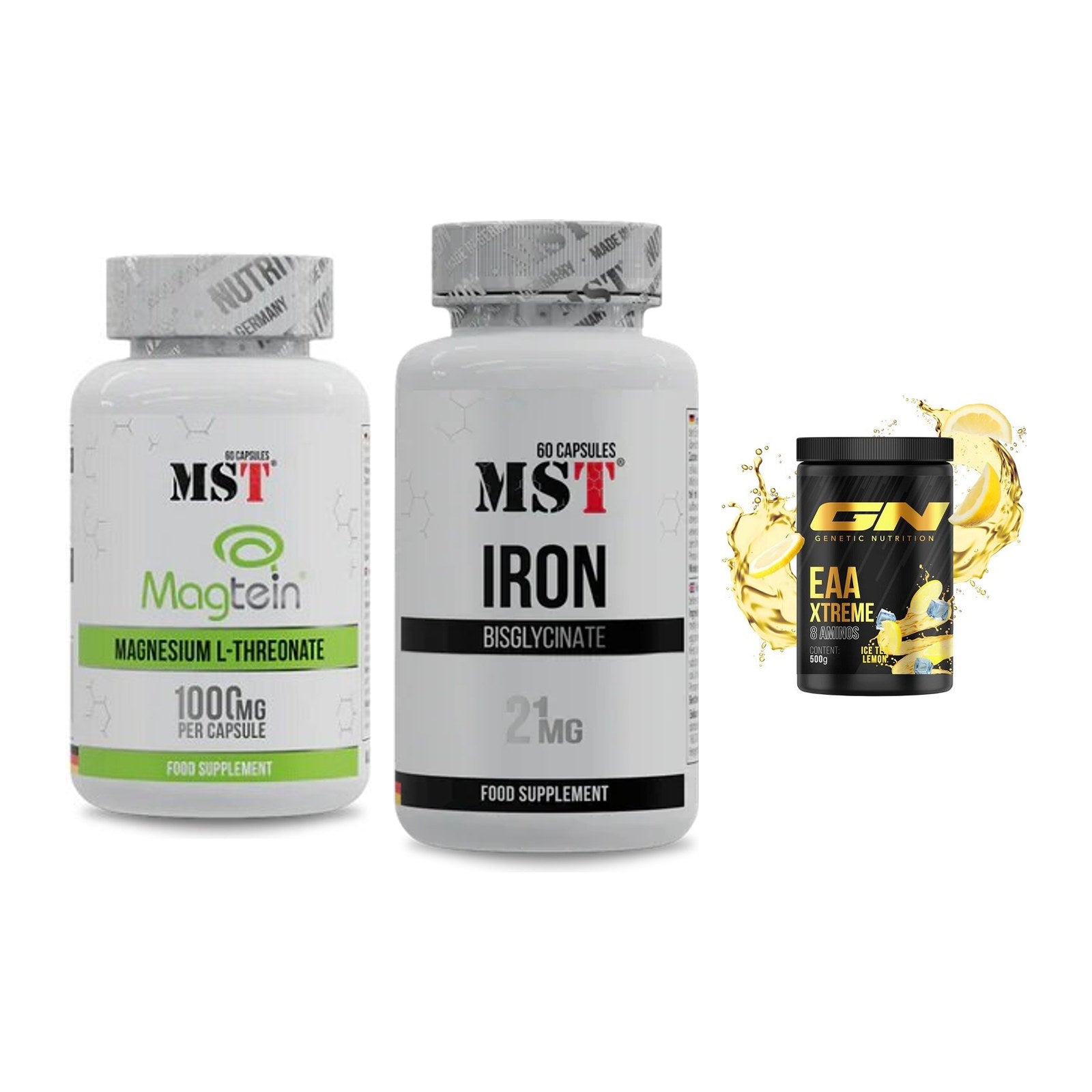 Ausdauer-Set: MST Magnesium + MST Iron Bisglyc + GN EAA Xtreme – alle enthaltenen Artikel
