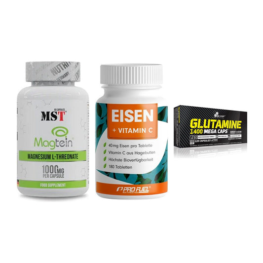 Ausdauer-Set: MST Magnesium + ProFuel EISEN + Olimp L-Glutamin – alle enthaltenen Artikel