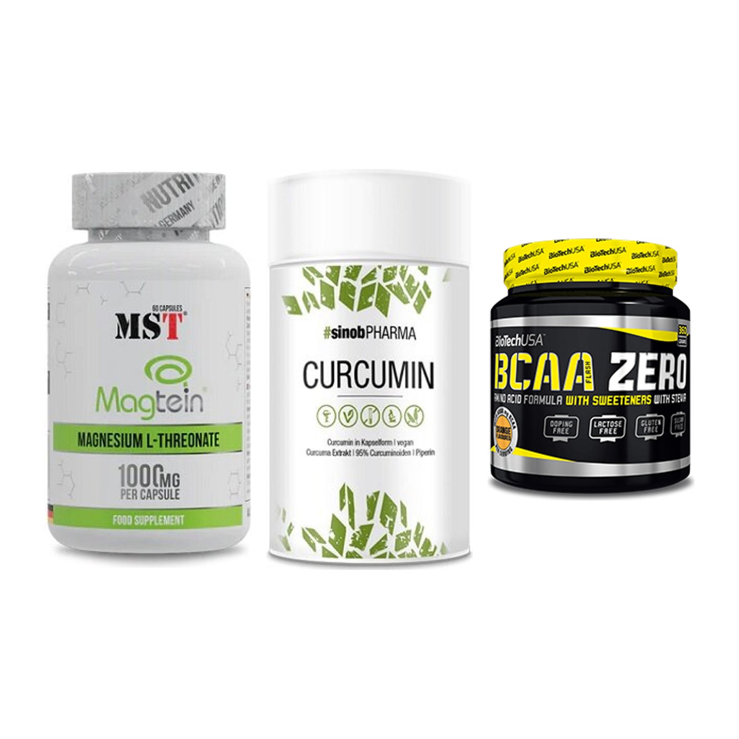 Ausdauer-Set: MST Magnesium + Sinob Curcumin + BioTech BCAA – alle enthaltenen Artikel