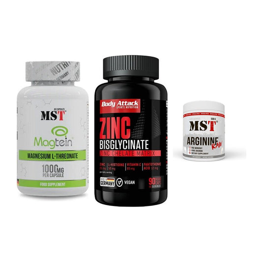 Ausdauer-Set: MST Magnesium + Body Attack Zink + MST Arginine RAW – alle enthaltenen Artikel