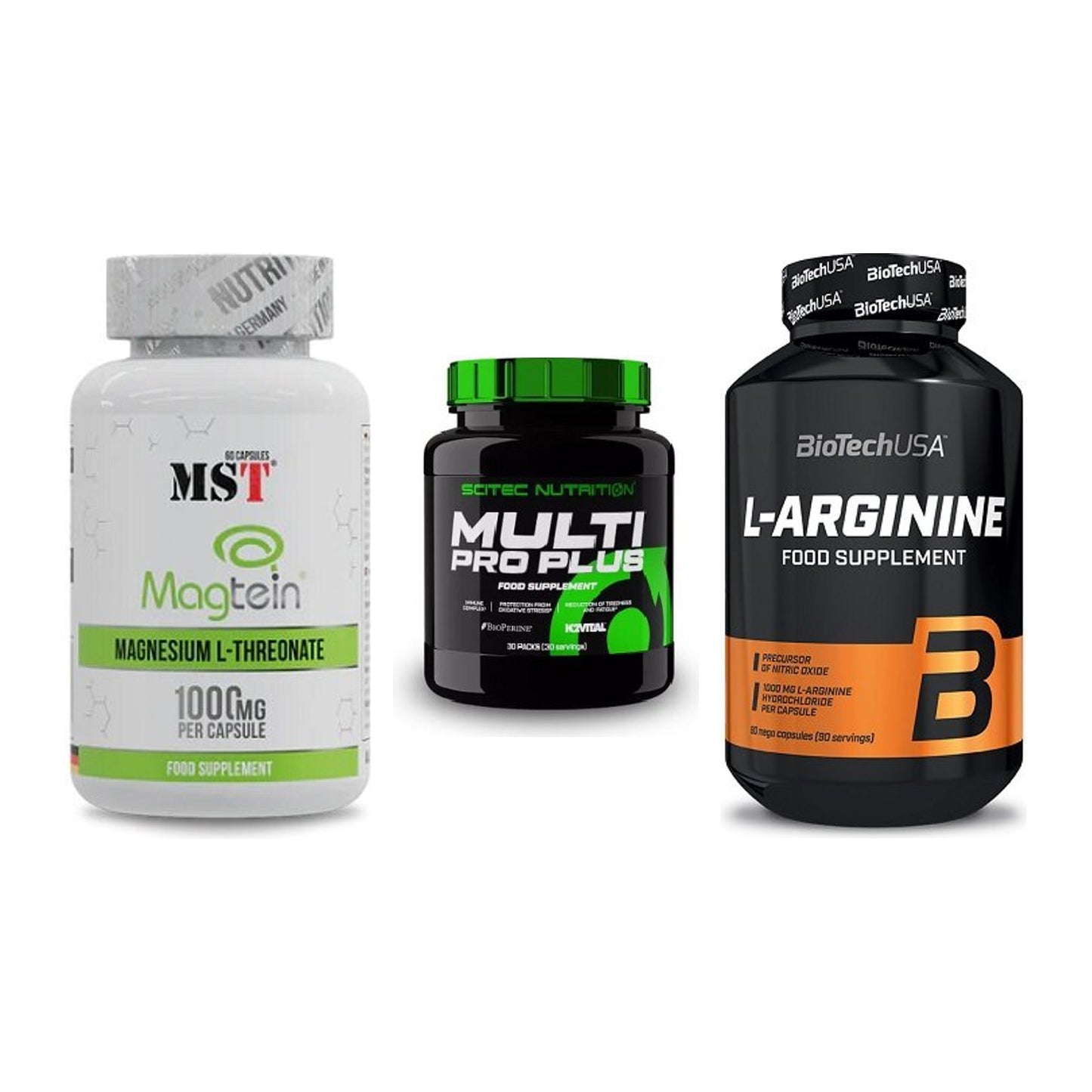 Ausdauer-Set: MST Magnesium + Scitec Multi Pro + BioTech L-Argini – alle enthaltenen Artikel