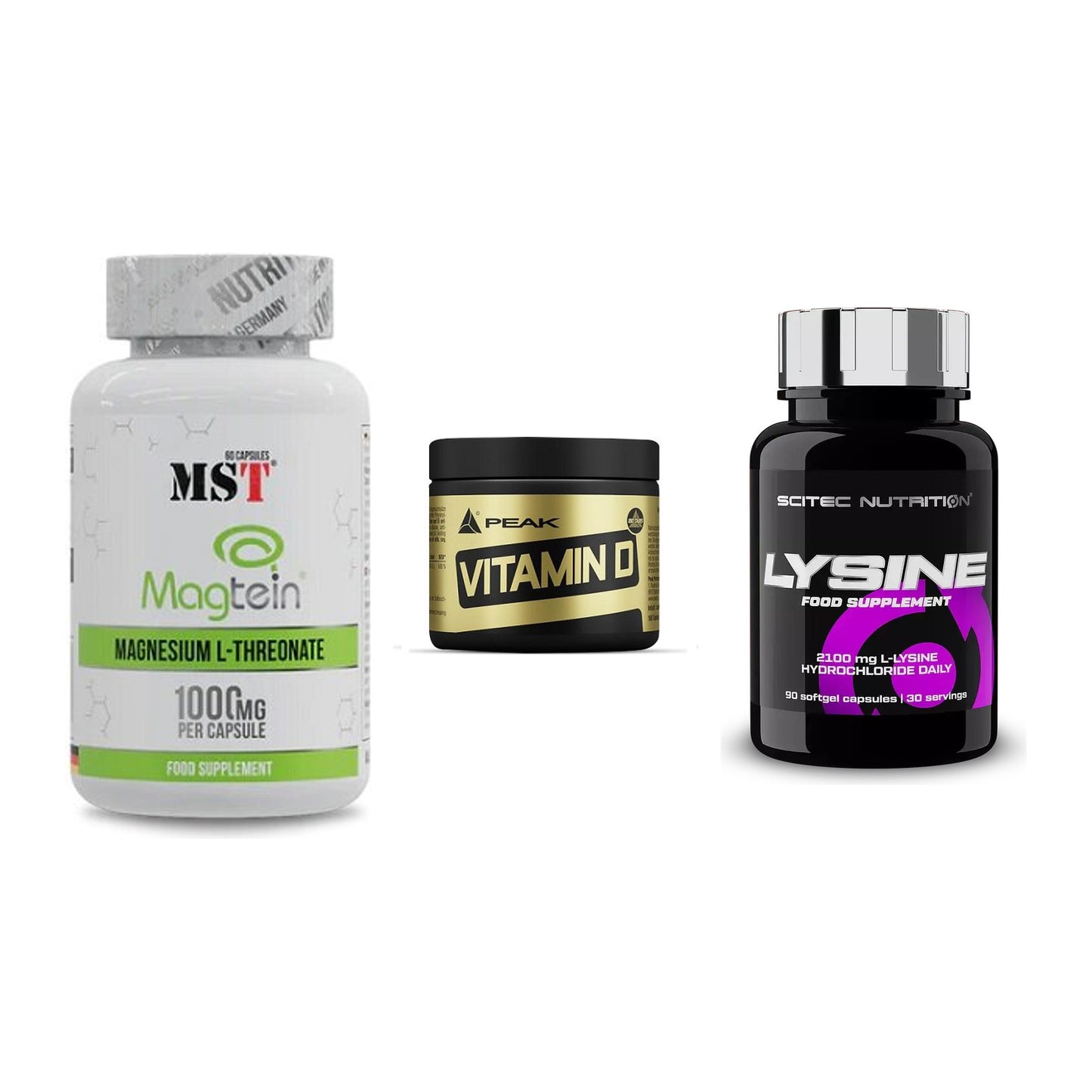 Ausdauer-Set: MST Magnesium + Peak Vitamin D + Scitec Lysine – alle enthaltenen Artikel