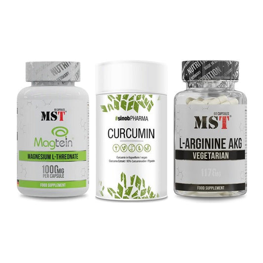 Ausdauer-Set: MST Magnesium + Sinob Curcumin + MST Arginin AAKG – alle enthaltenen Artikel