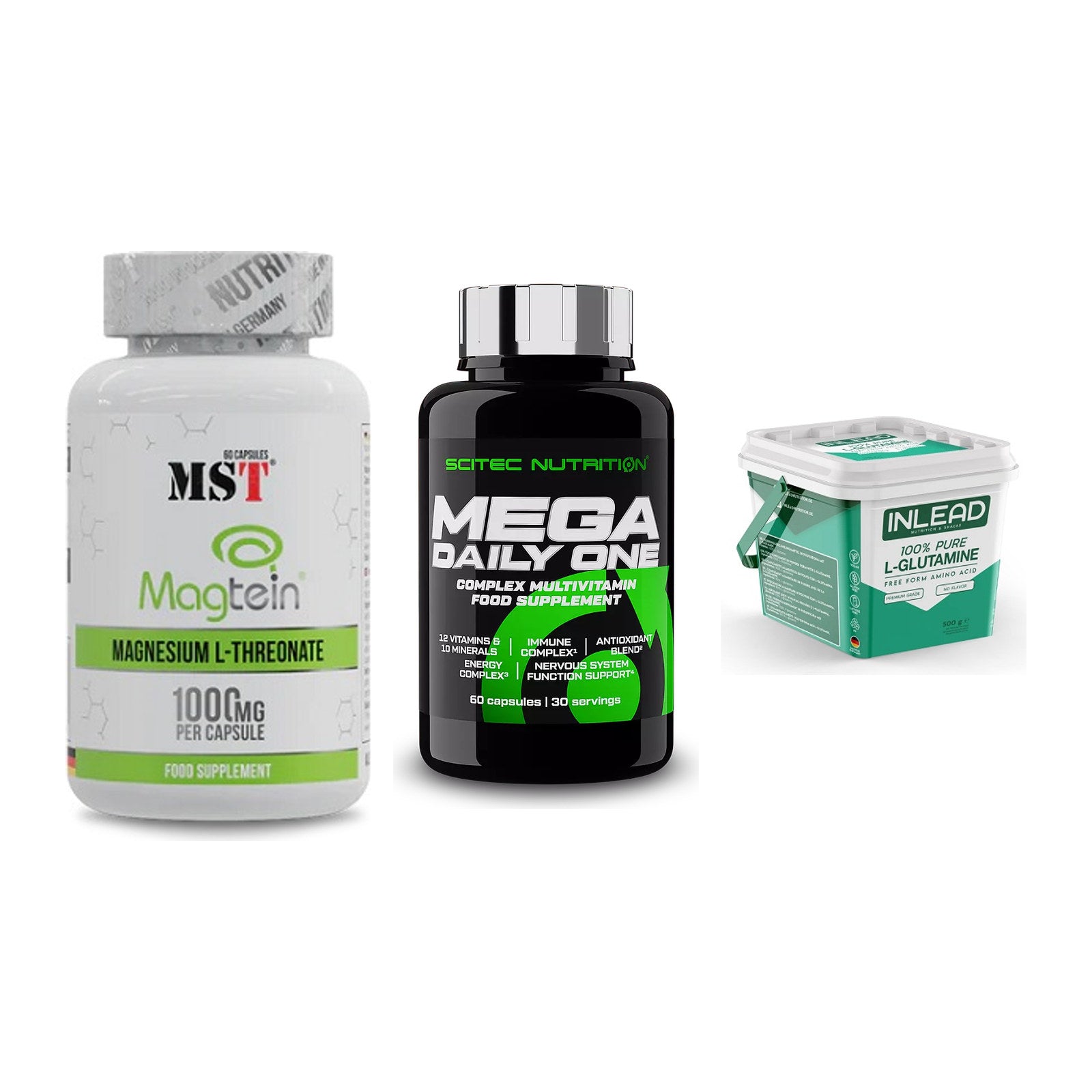 Ausdauer-Set: MST Magnesium + Scitec Mega + INLEAD L-Glutami – alle enthaltenen Artikel