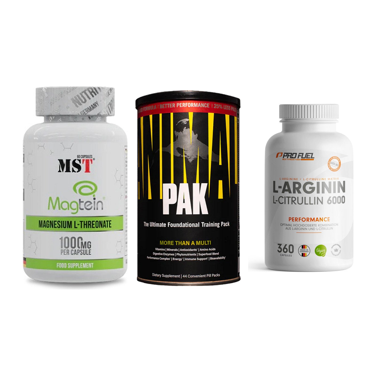 Ausdauer-Set: MST Magnesium + Universal Animal + ProFuel L-Argini – alle enthaltenen Artikel