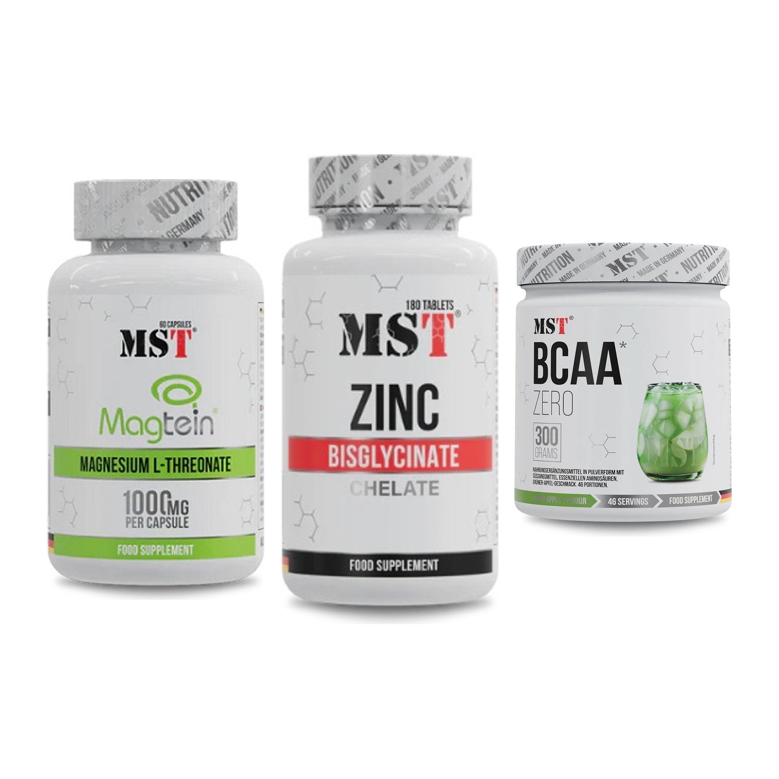 Ausdauer-Set: MST Magnesium + MST Zinc Chelate + MST BCAA Zero – alle enthaltenen Artikel