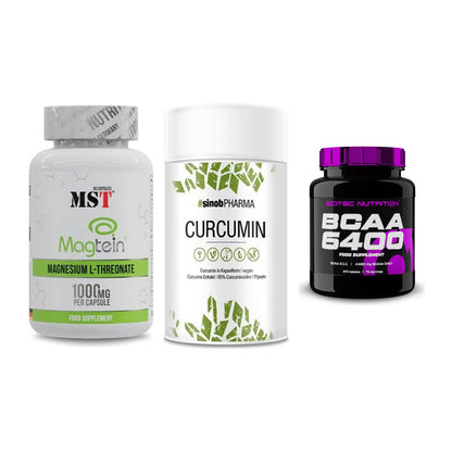 Ausdauer-Set: MST Magnesium + Sinob Curcumin + Scitec BCAA 6400 – alle enthaltenen Artikel