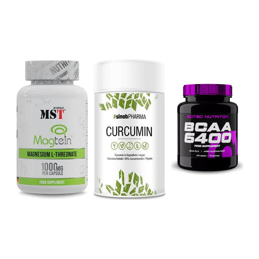 Ausdauer-Set: MST Magnesium + Sinob Curcumin + Scitec BCAA 6400 – alle enthaltenen Artikel