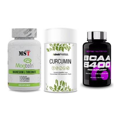 Ausdauer-Set: MST Magnesium + Sinob Curcumin + Scitec BCAA 6400 – alle enthaltenen Artikel