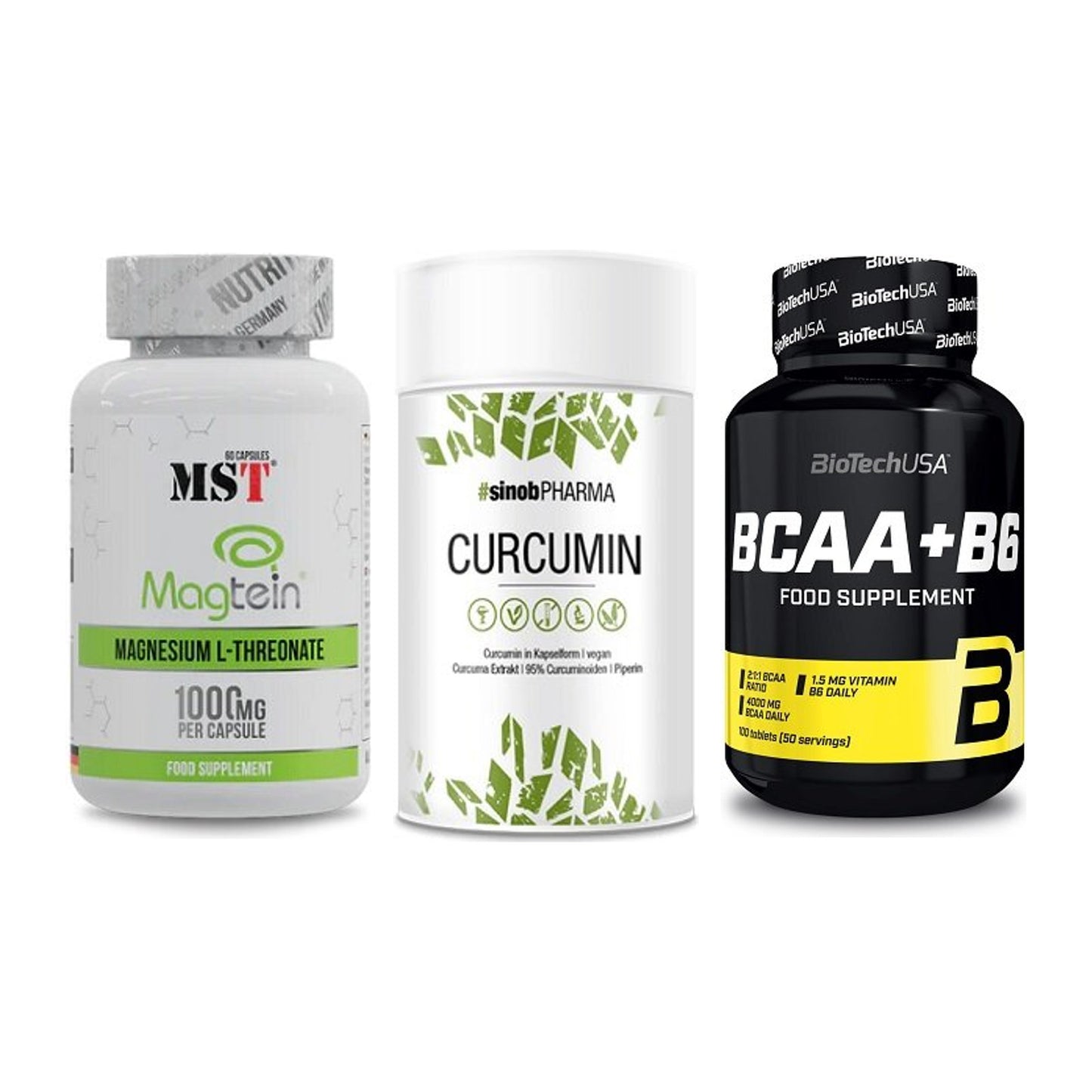 Ausdauer-Set: MST Magnesium + Sinob Curcumin + BioTech BCAA+B6 – alle enthaltenen Artikel