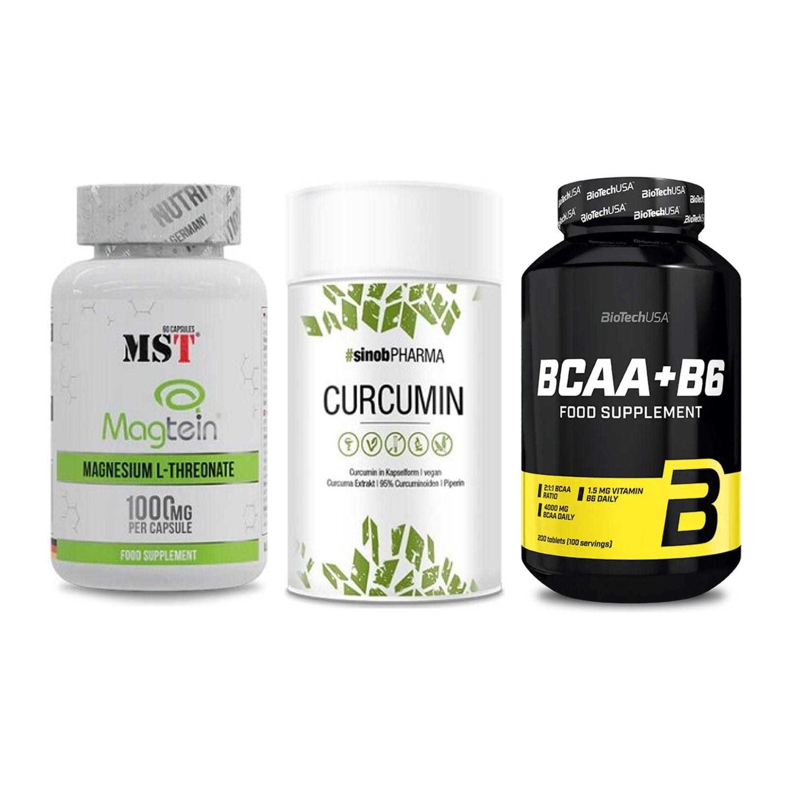 Ausdauer-Set: MST Magnesium + Sinob Curcumin + BioTech BCAA+B6 – alle enthaltenen Artikel