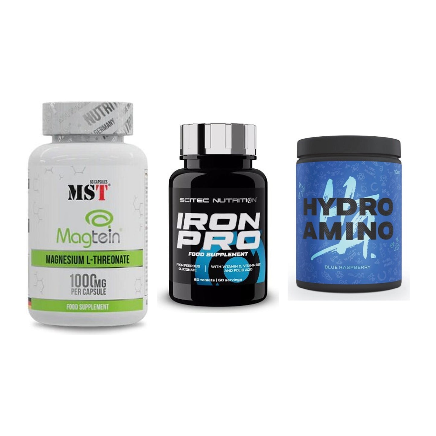Ausdauer-Set: MST Magnesium + Scitec Iron Pro + Nanosupps Hydro – alle enthaltenen Artikel