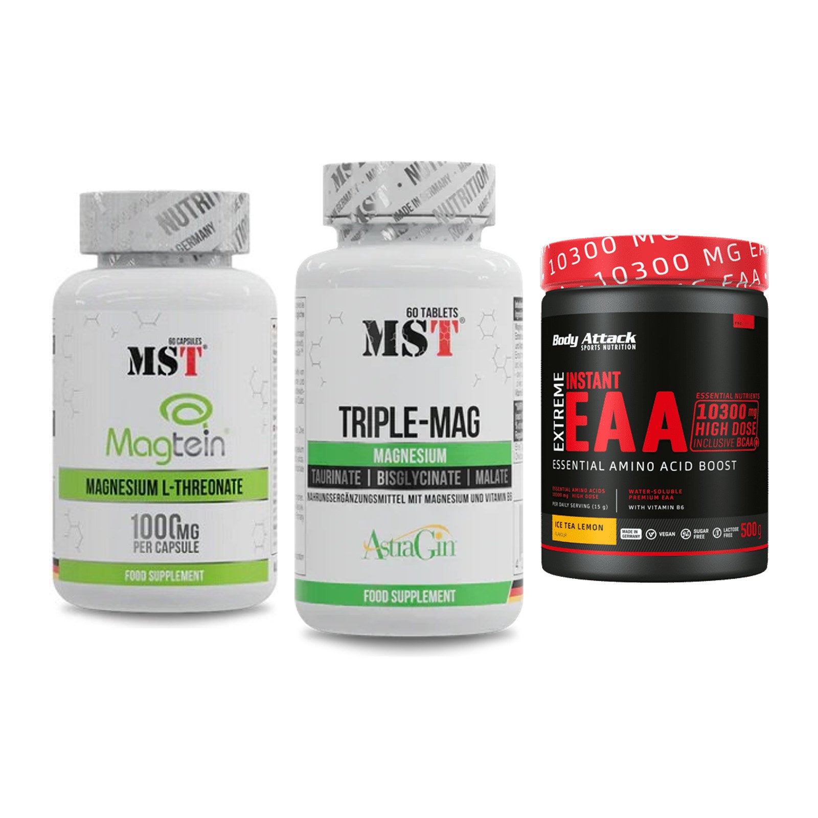 Ausdauer-Set: MST Magnesium + MST Tripple Mag + Body Attack – alle enthaltenen Artikel