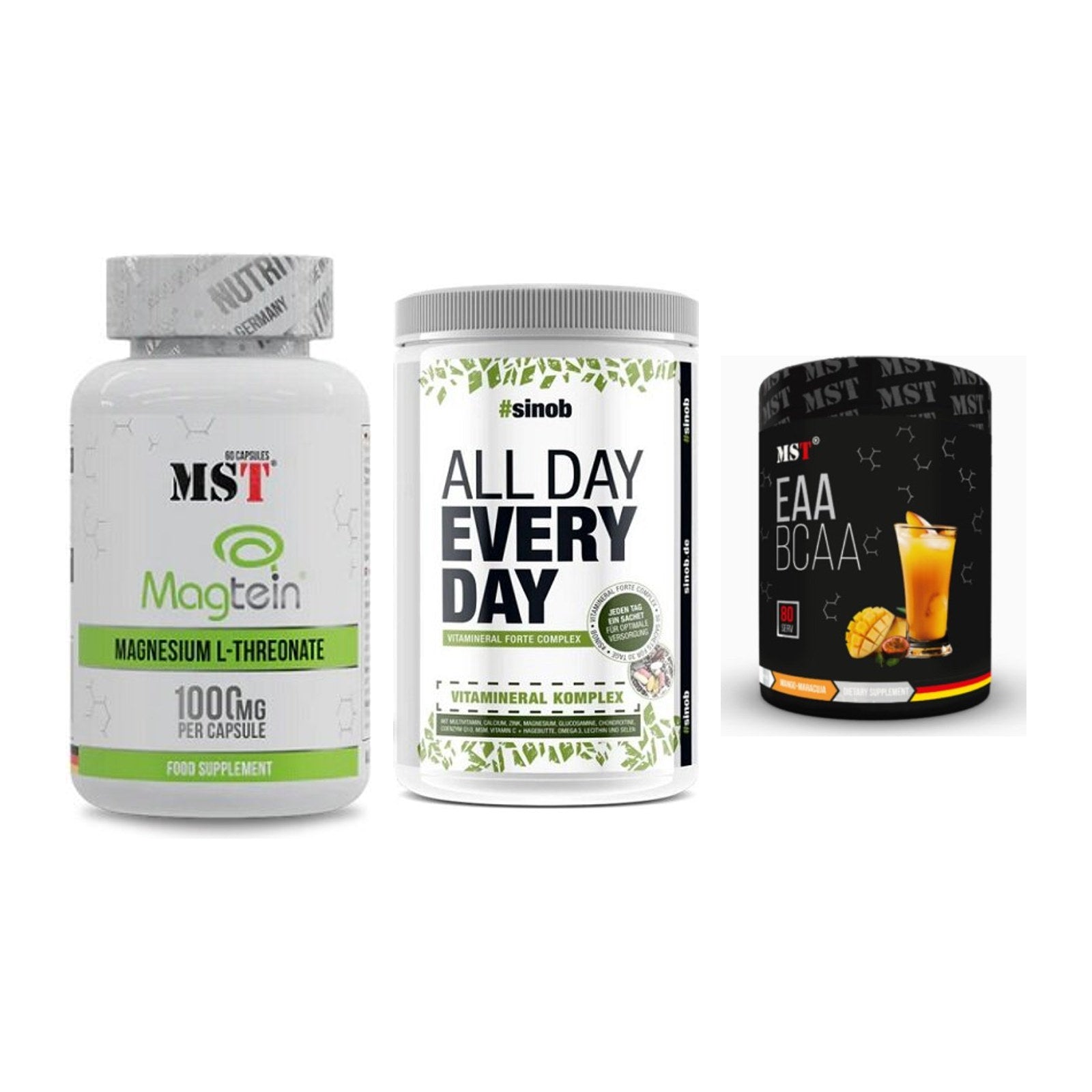 Ausdauer-Set: MST Magnesium + Sinob All Day + MST EAA & BCAA – alle enthaltenen Artikel