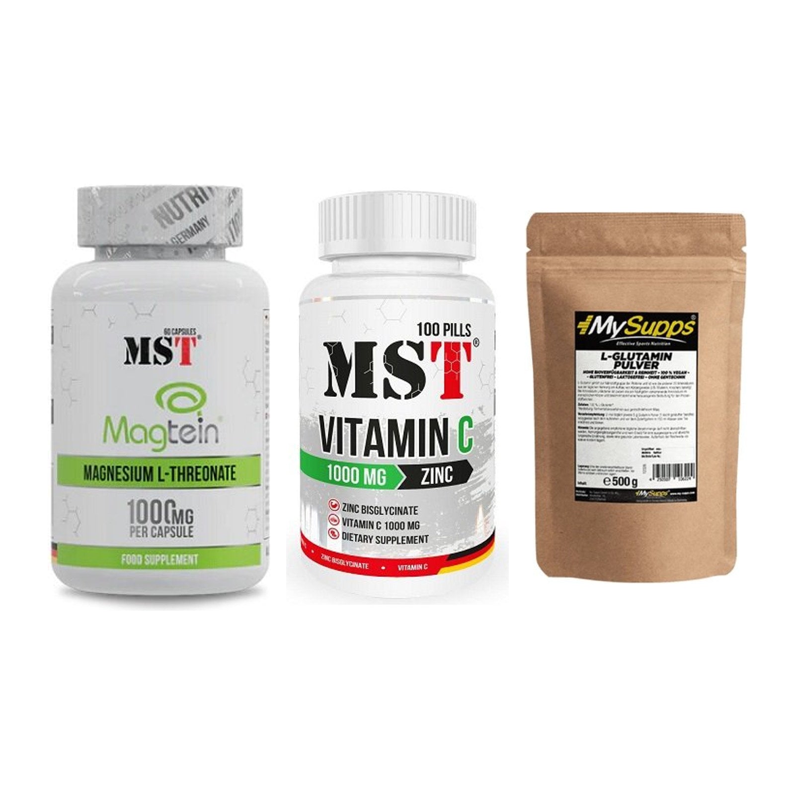 Ausdauer-Set: MST Magnesium + MST Vitamin C + MySupps Glutamin – alle enthaltenen Artikel