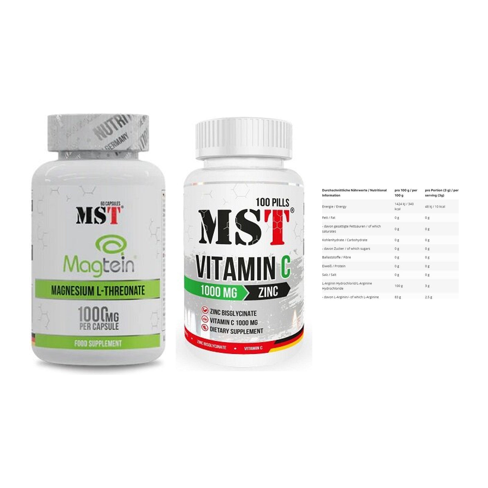 Ausdauer-Set: MST Magnesium + MST Vitamin C + INLEAD L-Arginin – alle enthaltenen Artikel