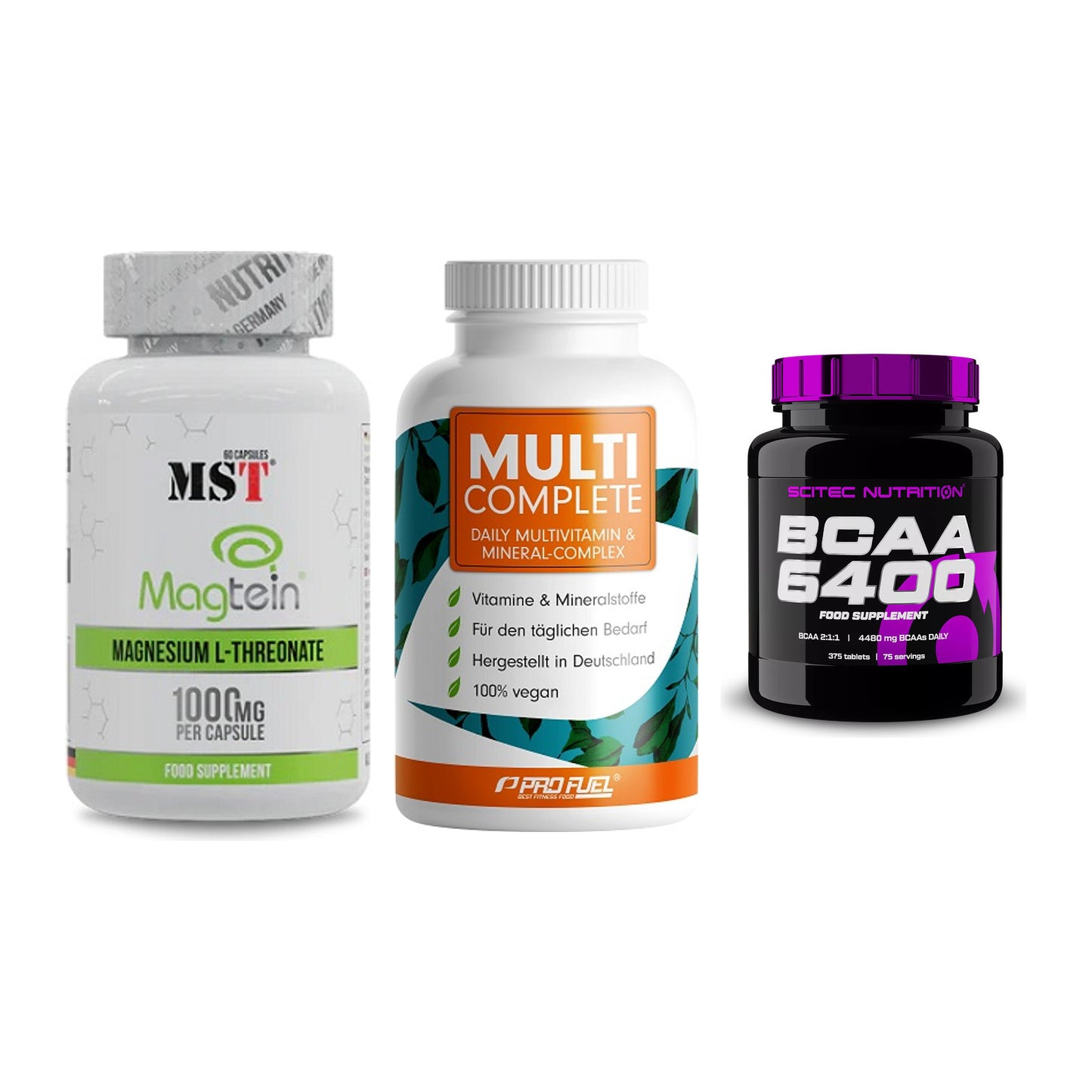 Ausdauer-Set: MST Magnesium + ProFuel MULTI + Scitec BCAA 6400 – alle enthaltenen Artikel