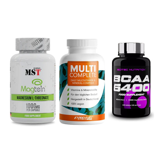 Ausdauer-Set: MST Magnesium + ProFuel MULTI + Scitec BCAA 6400 – alle enthaltenen Artikel