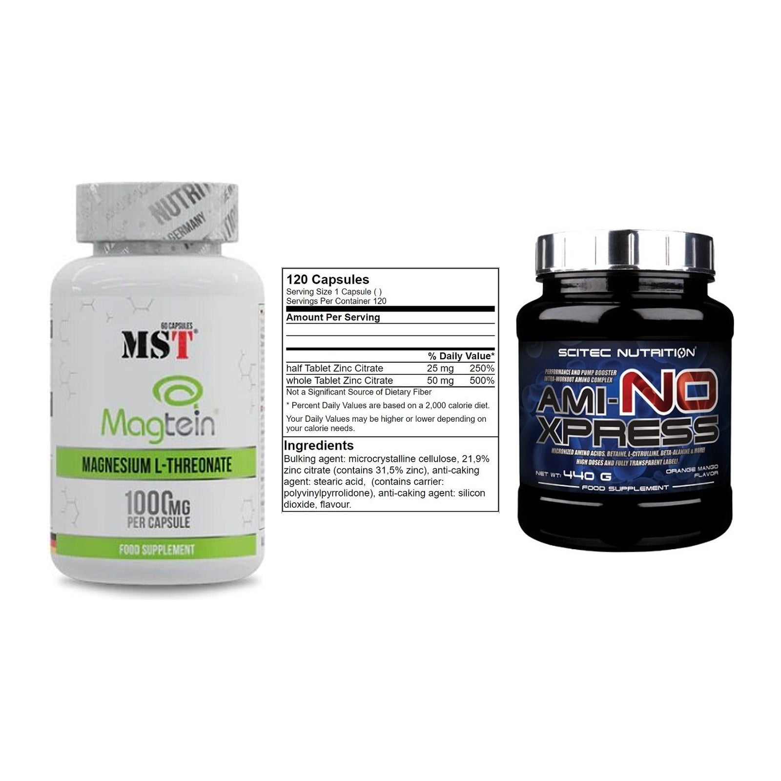 Ausdauer-Set: MST Magnesium + GN Zinc Citrate + Scitec Ami-NO – alle enthaltenen Artikel