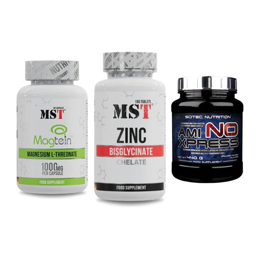 Ausdauer-Set: MST Magnesium + MST Zinc Chelate + Scitec Ami-NO – alle enthaltenen Artikel