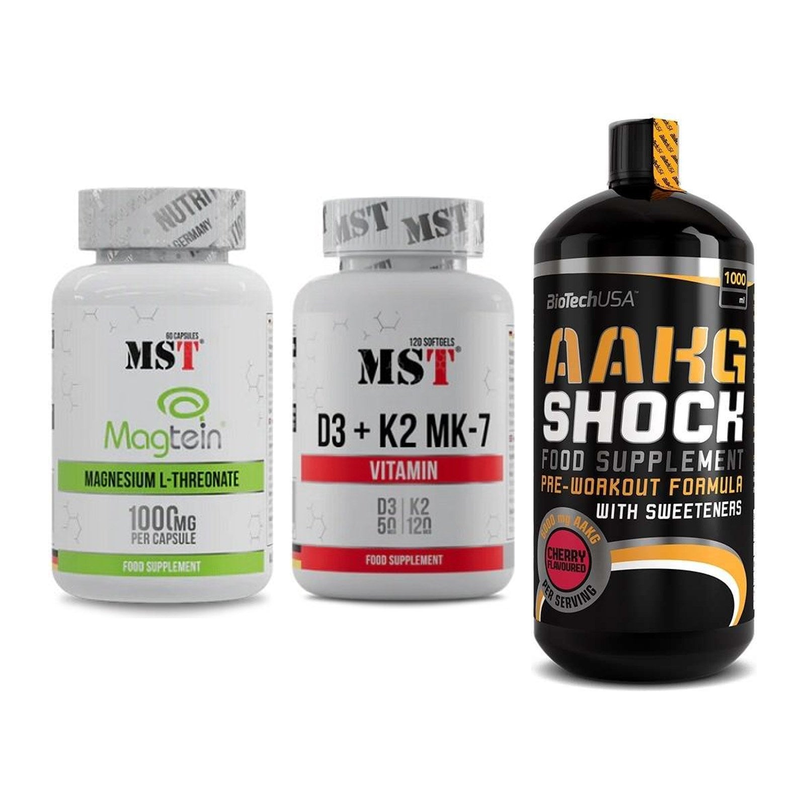 Ausdauer-Set: MST Magnesium + MST Vitamin D3 + BioTech AAKG – alle enthaltenen Artikel