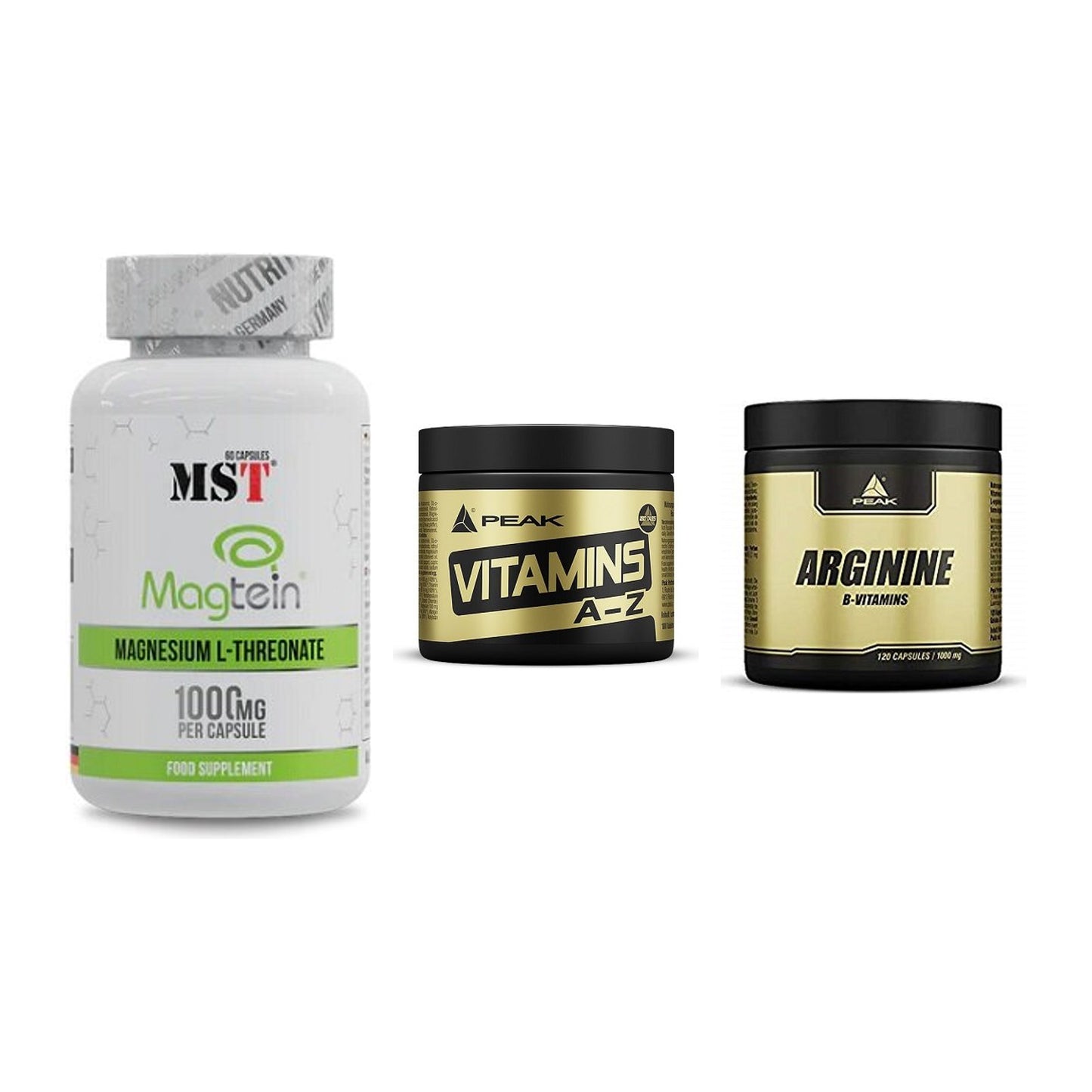 Ausdauer-Set: MST Magnesium + Peak Vitamin A-Z + Peak Arginin – alle enthaltenen Artikel