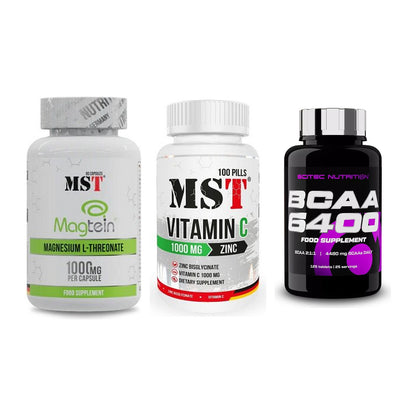 Ausdauer-Set: MST Magnesium + MST Vitamin C + Scitec BCAA 6400 – alle enthaltenen Artikel