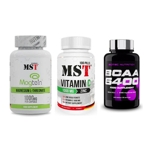 Ausdauer-Set: MST Magnesium + MST Vitamin C + Scitec BCAA 6400 – alle enthaltenen Artikel