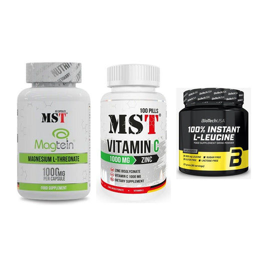 Ausdauer-Set: MST Magnesium + MST Vitamin C + BioTech 100% – alle enthaltenen Artikel