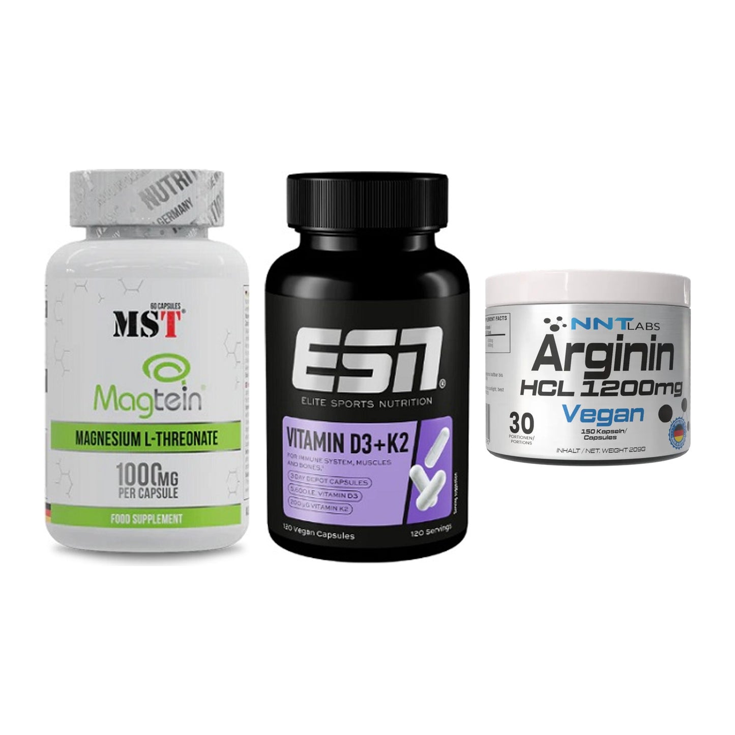 Ausdauer-Set: MST Magnesium + ESN Vitamin D3 + NNT Arginin HCL – alle enthaltenen Artikel