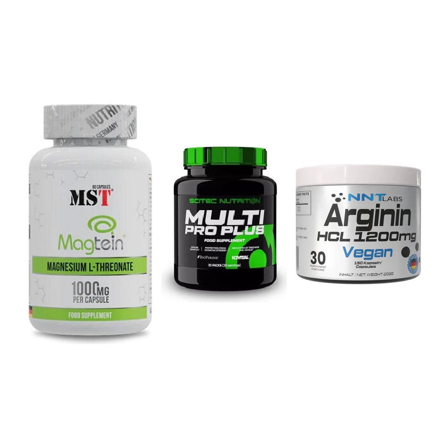 Ausdauer-Set: MST Magnesium + Scitec Multi Pro + NNT Arginin HCL – alle enthaltenen Artikel