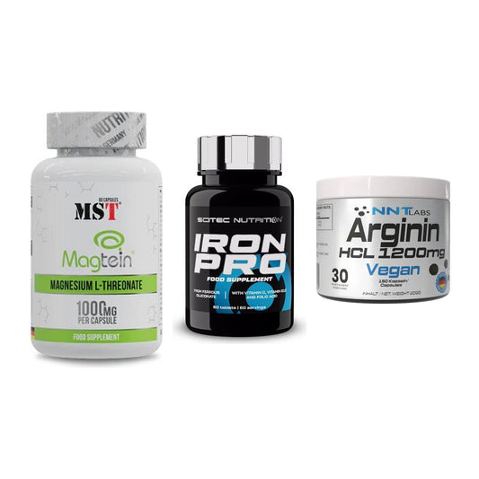 Ausdauer-Set: MST Magnesium + Scitec Iron Pro + NNT Arginin HCL – alle enthaltenen Artikel