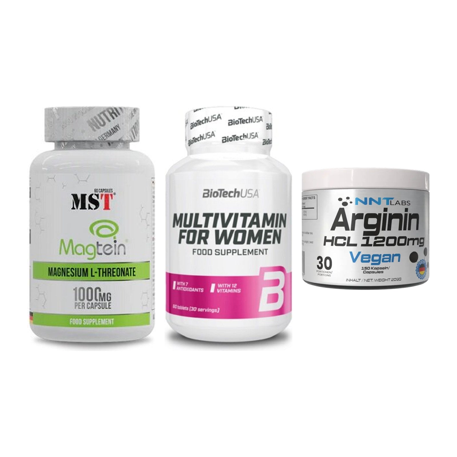 Ausdauer-Set: MST Magnesium + BioTech Multivit + NNT Arginin HCL – alle enthaltenen Artikel
