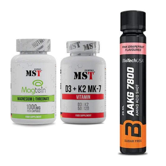 Ausdauer-Set: MST Magnesium + MST Vitamin D3 + BioTech AAKG – alle enthaltenen Artikel