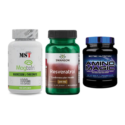 Ausdauer-Set: MST Magnesium + Swanson Resverat + Scitec Amino – alle enthaltenen Artikel
