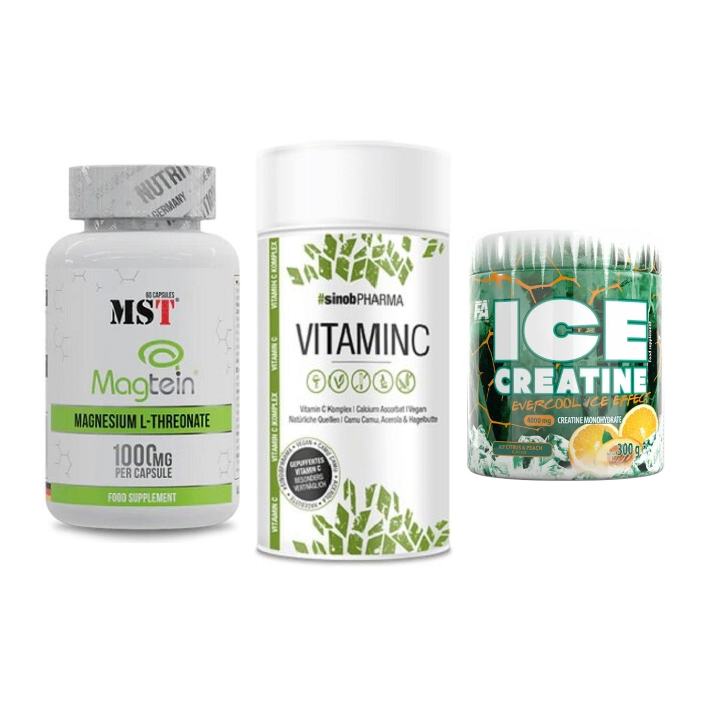 Ausdauer-Set: MST Magnesium + Sinob Vitamin C + FA Nutrition ICE – alle enthaltenen Artikel
