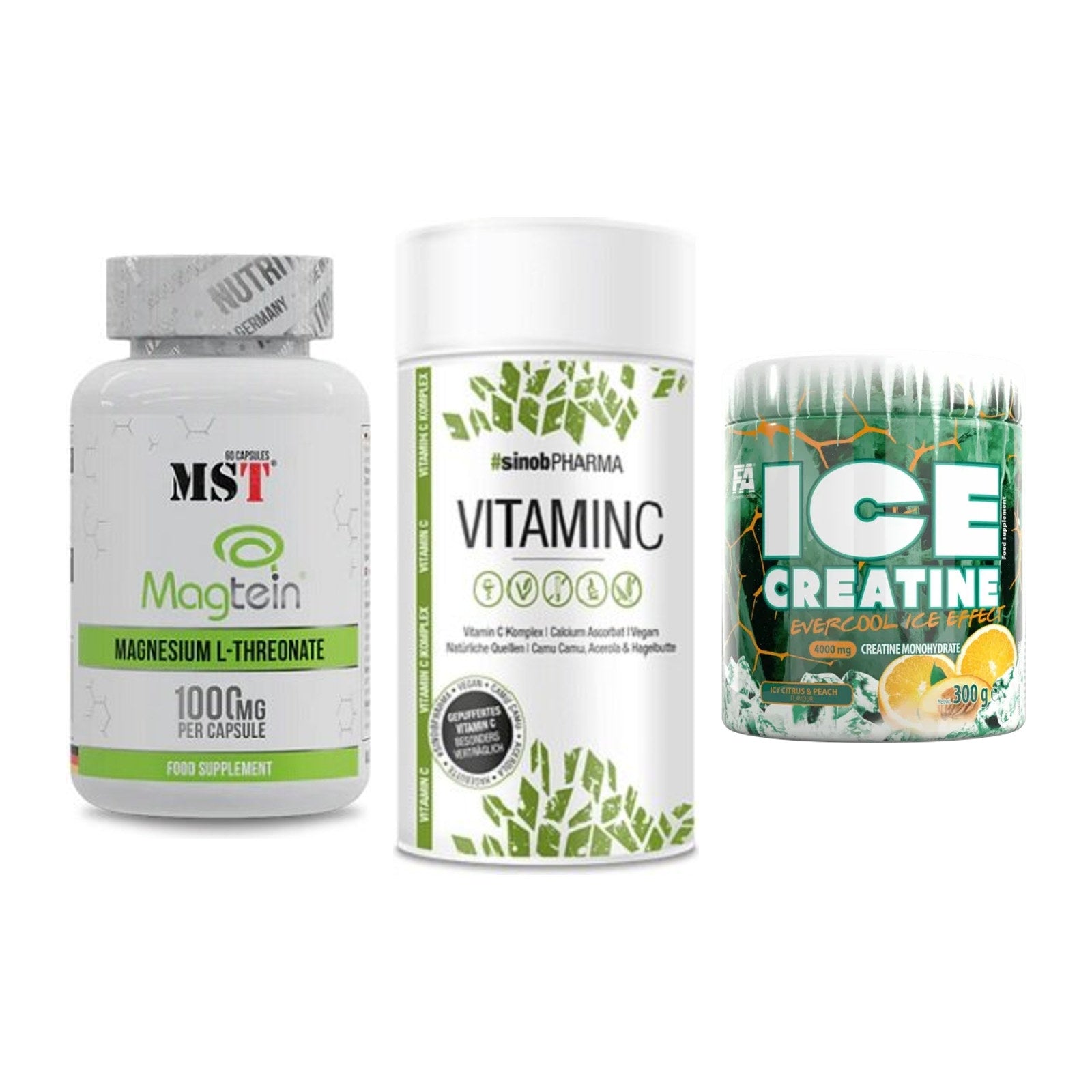Ausdauer-Set: MST Magnesium + Sinob Vitamin C + FA Nutrition ICE – alle enthaltenen Artikel