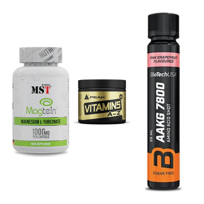 Ausdauer-Set: MST Magnesium + Peak Vitamin A-Z + BioTech AAKG – alle enthaltenen Artikel