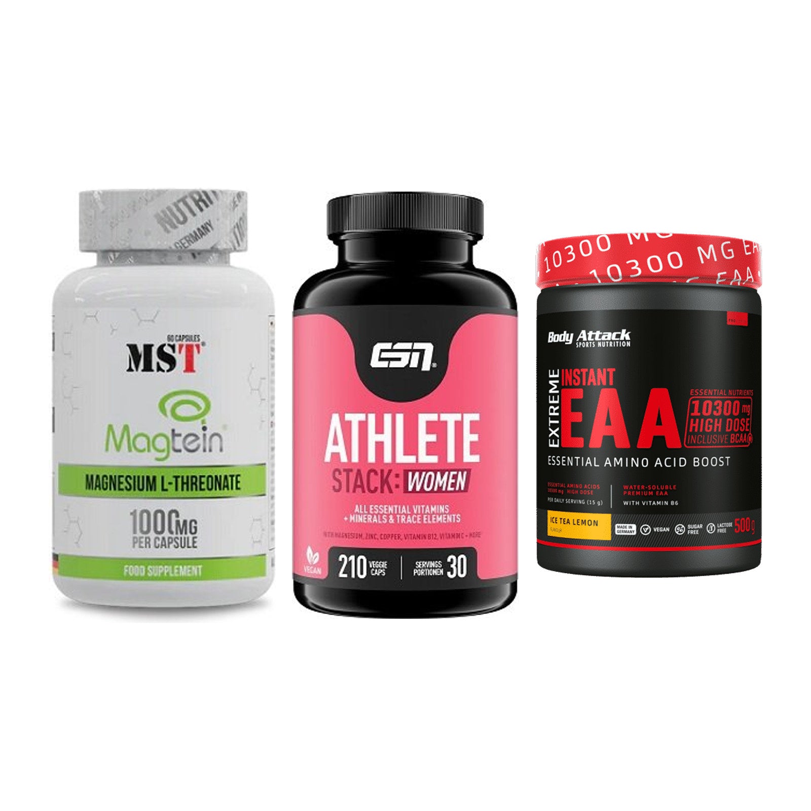 Ausdauer-Set: MST Magnesium + ESN Athlete + Body Attack – alle enthaltenen Artikel