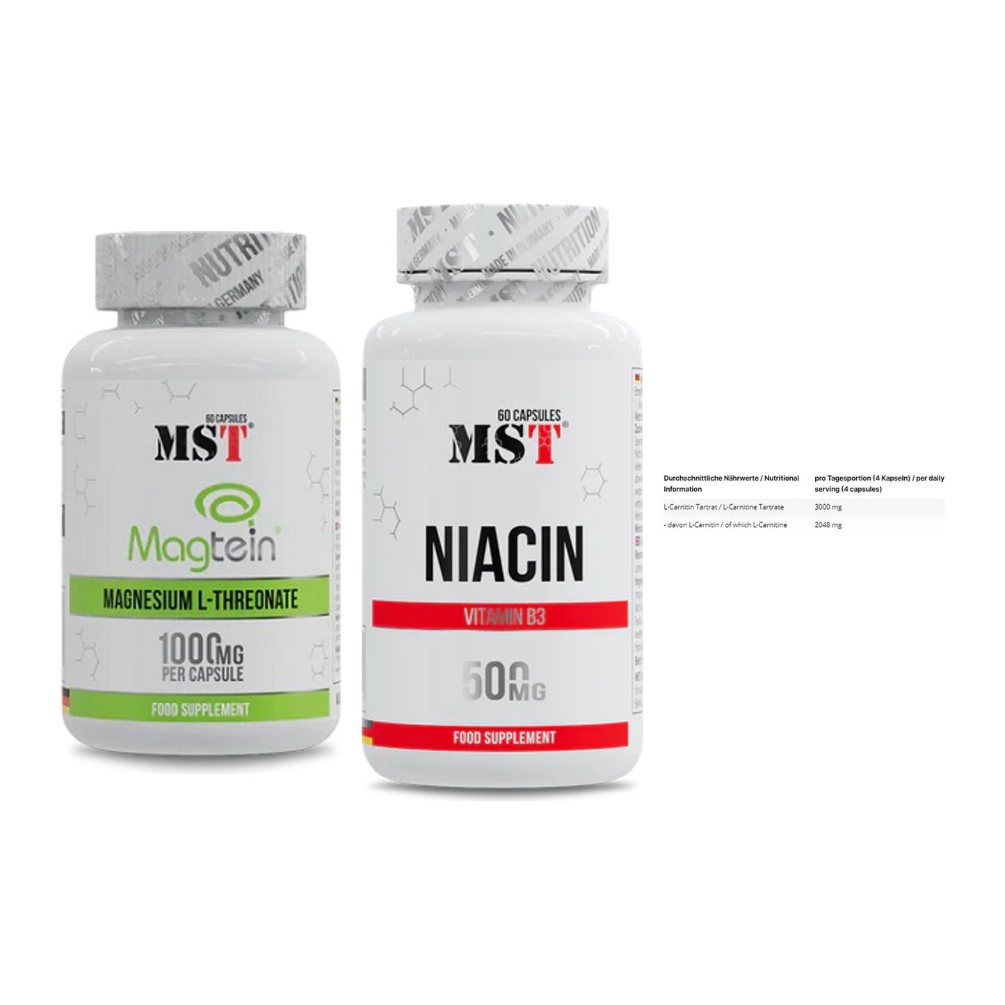 Ausdauer-Set: MST Magnesium + MST Niacin + INLEAD L-Carniti – alle enthaltenen Artikel