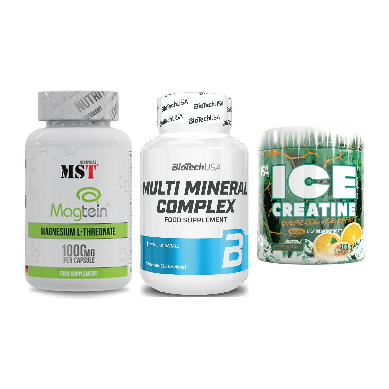 Ausdauer-Set: MST Magnesium + BioTech Multi + FA Nutrition ICE – alle enthaltenen Artikel