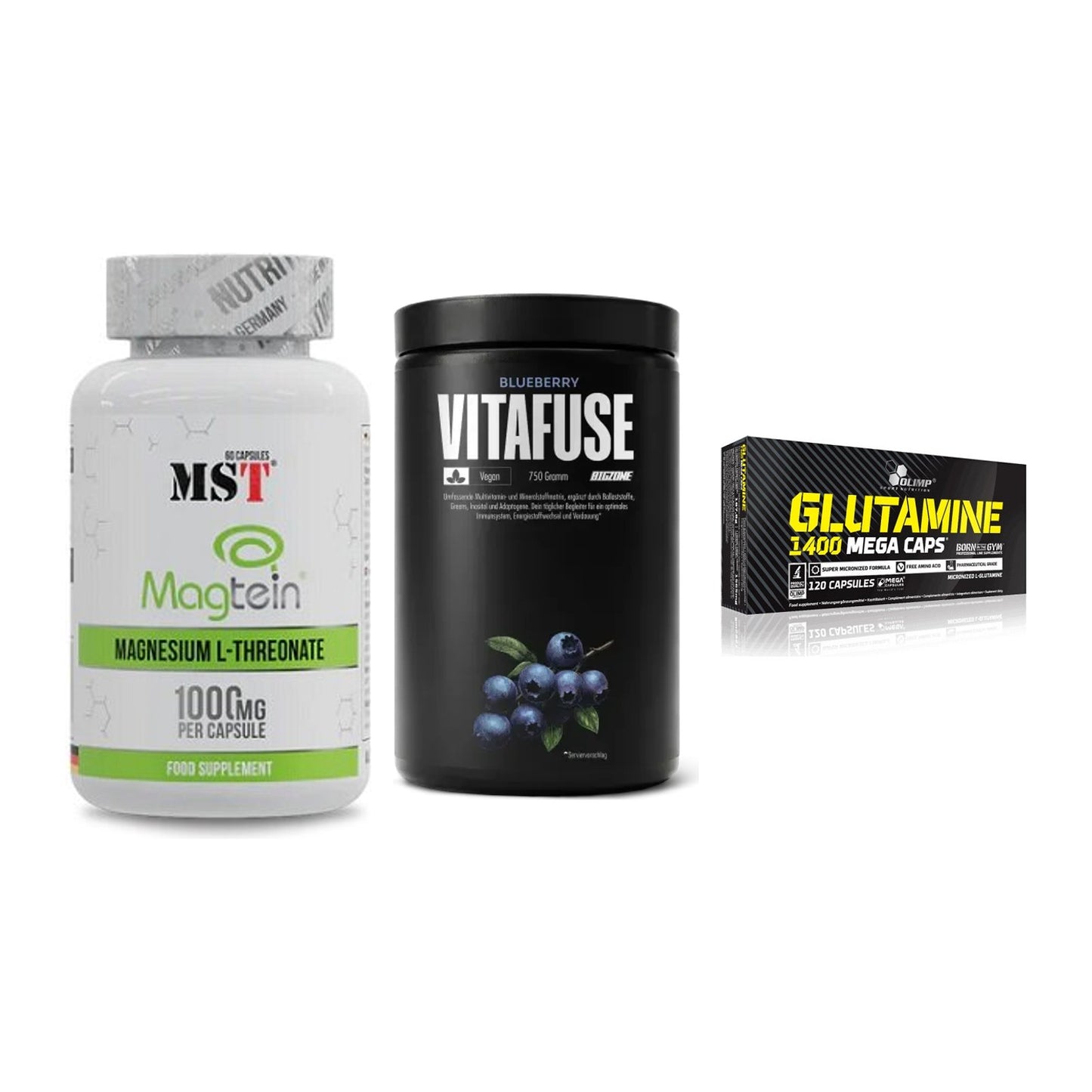 Ausdauer-Set: MST Magnesium + Big Zone Vitafus + Olimp L-Glutamin – alle enthaltenen Artikel