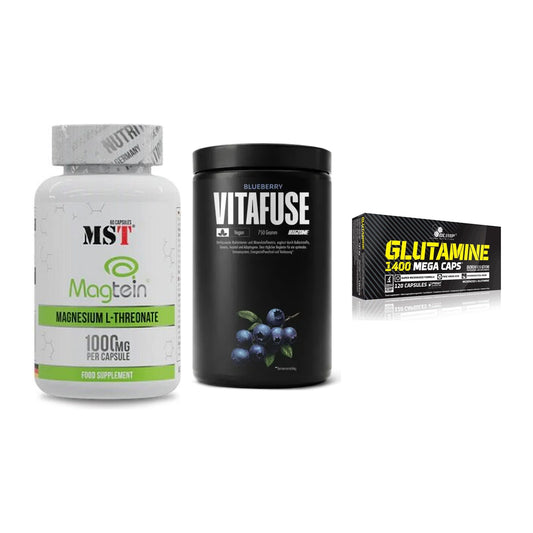 Ausdauer-Set: MST Magnesium + Big Zone Vitafus + Olimp L-Glutamin – alle enthaltenen Artikel