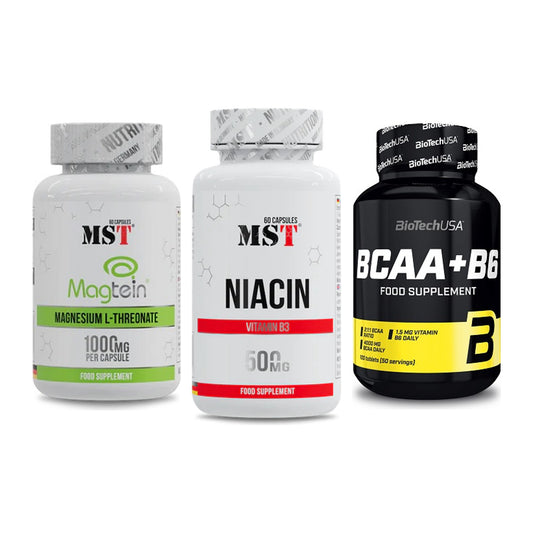 Ausdauer-Set: MST Magnesium + MST Niacin + BioTech BCAA+B6 – alle enthaltenen Artikel