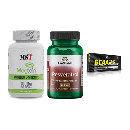 Ausdauer-Set: MST Magnesium + Swanson Resverat + Olimp BCAA Mega – alle enthaltenen Artikel