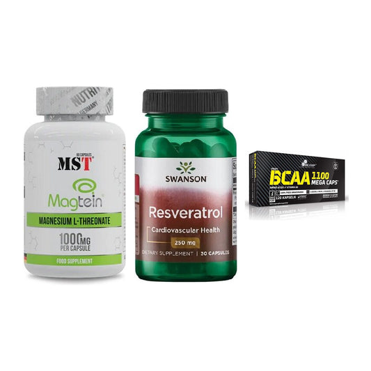 Ausdauer-Set: MST Magnesium + Swanson Resverat + Olimp BCAA Mega – alle enthaltenen Artikel