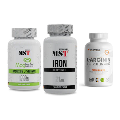 Ausdauer-Set: MST Magnesium + MST Iron Bisglyc + ProFuel L-Argini – alle enthaltenen Artikel