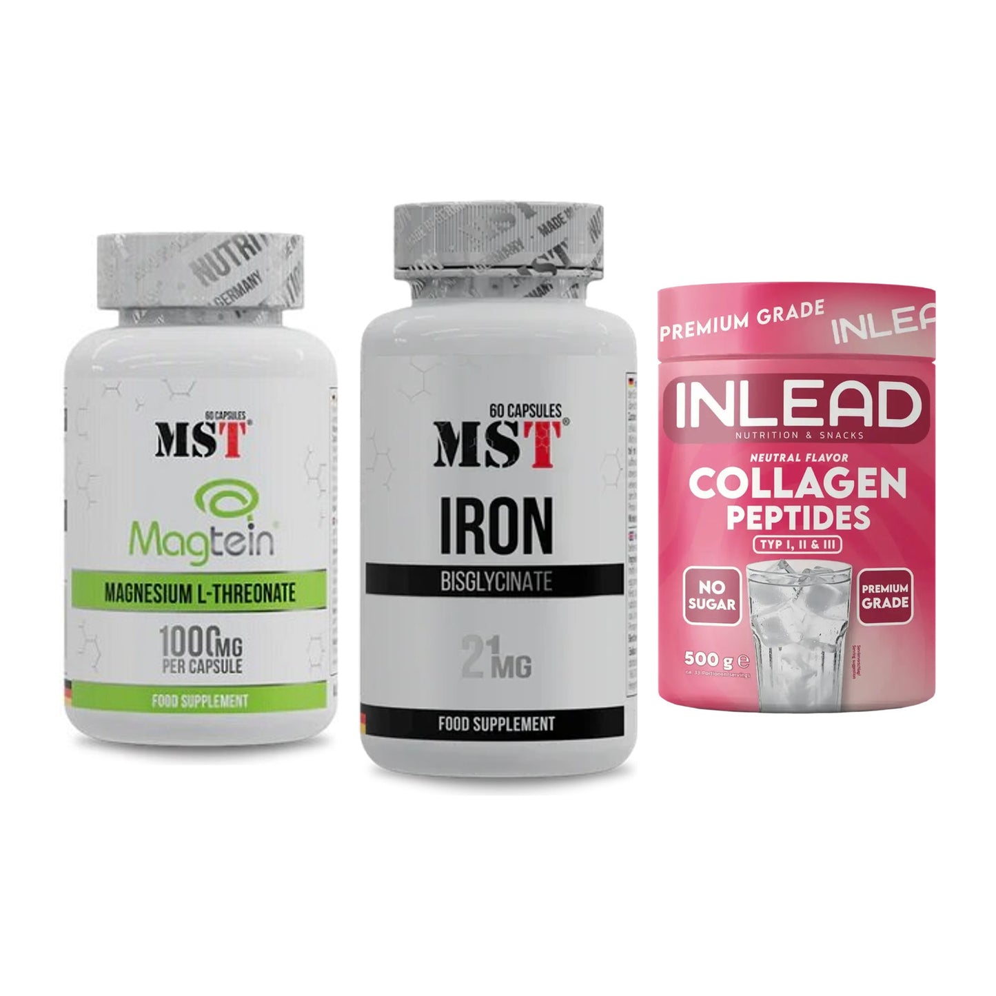 Ausdauer-Set: MST Magnesium + MST Iron Bisglyc + INLEAD Collagen – alle enthaltenen Artikel