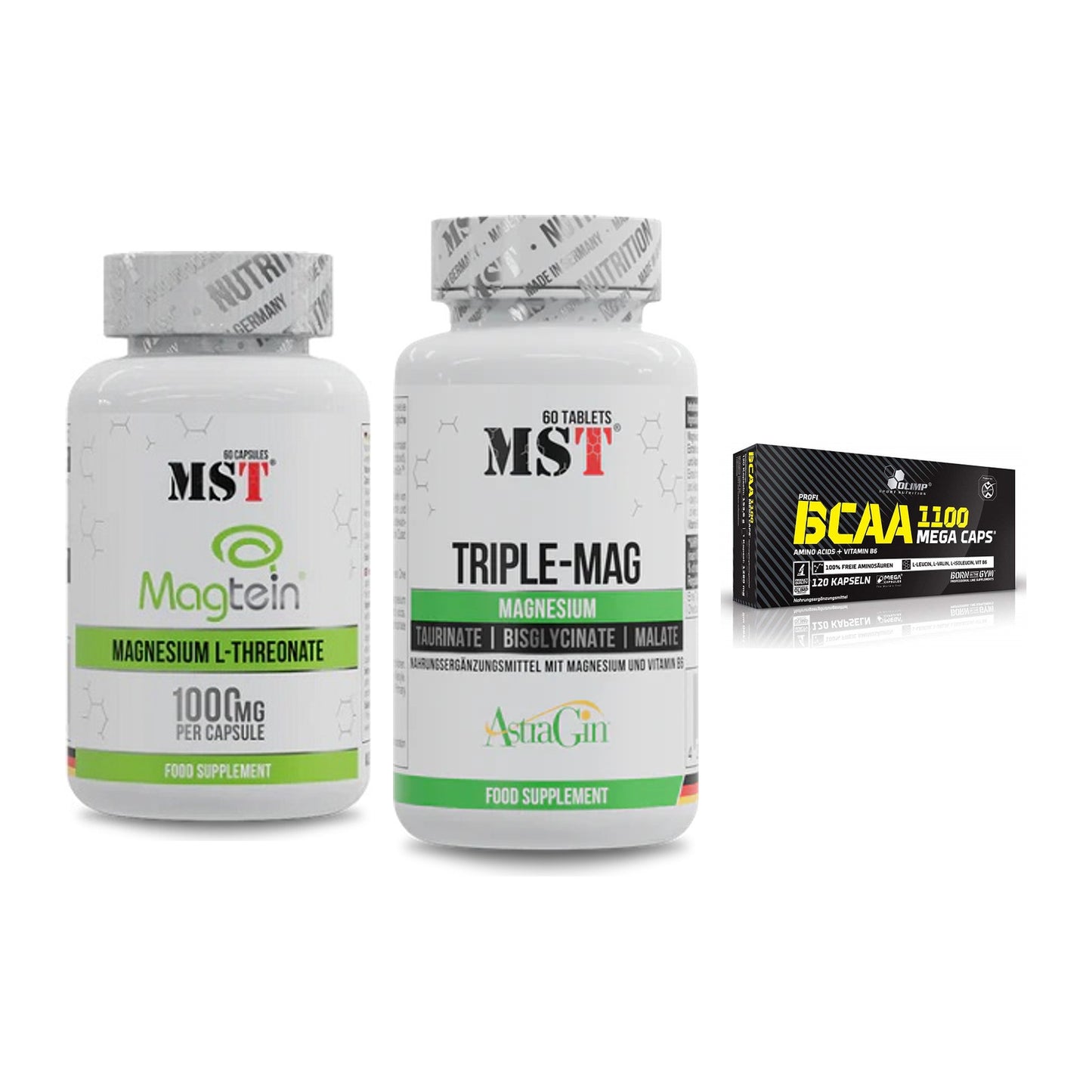 Ausdauer-Set: MST Magnesium + MST Tripple Mag + Olimp BCAA Mega – alle enthaltenen Artikel